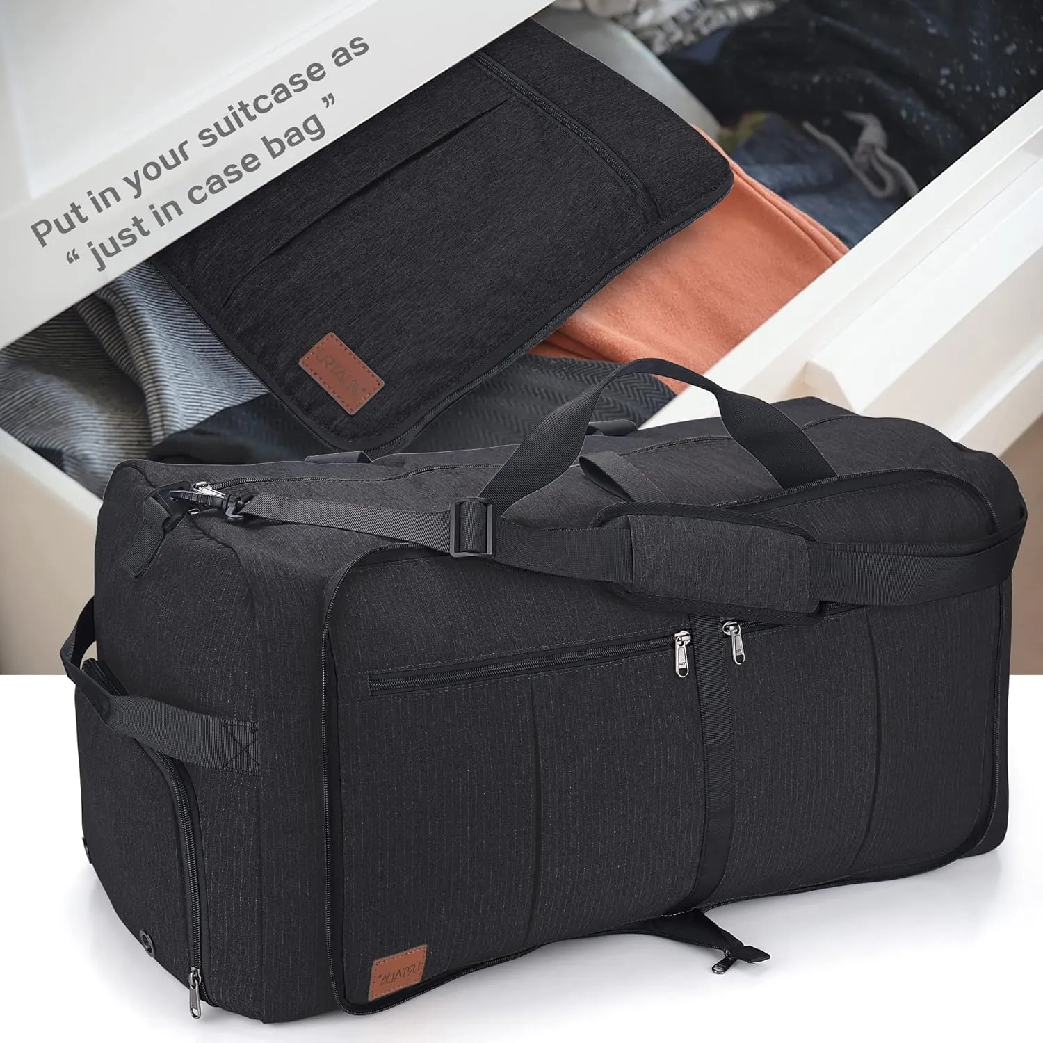 100L Travel Duffle Bag for Men, Urtala 32 Large Duffle Bag for Traveling with Shoe Compartment, Foldable Travel Duffel Bag Weekender Bag Gym Bag for Men Women Waterproof & Tear Resistant (Black)