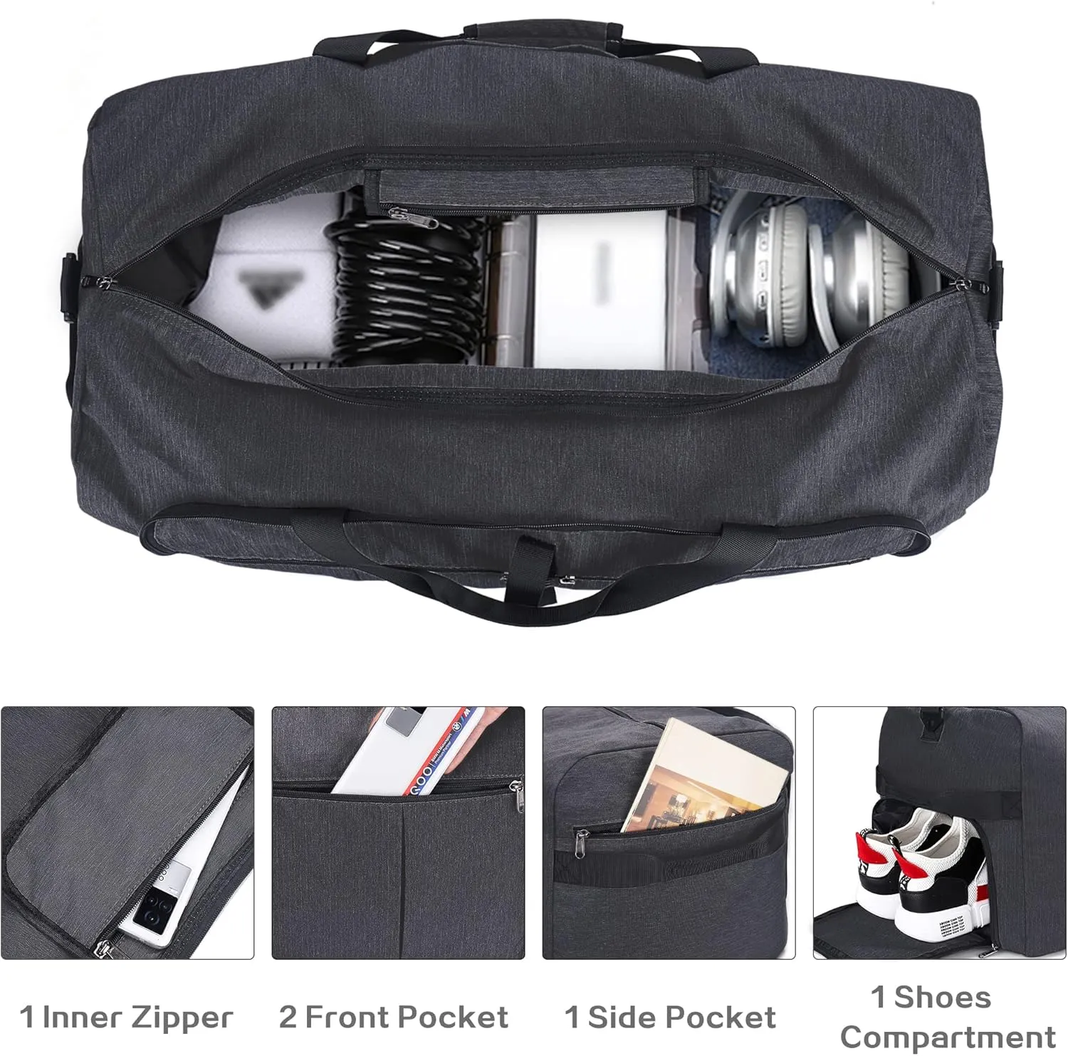 100L Travel Duffle Bag for Men, Urtala 32 Large Duffle Bag for Traveling with Shoe Compartment, Foldable Travel Duffel Bag Weekender Bag Gym Bag for Men Women Waterproof & Tear Resistant (Black)