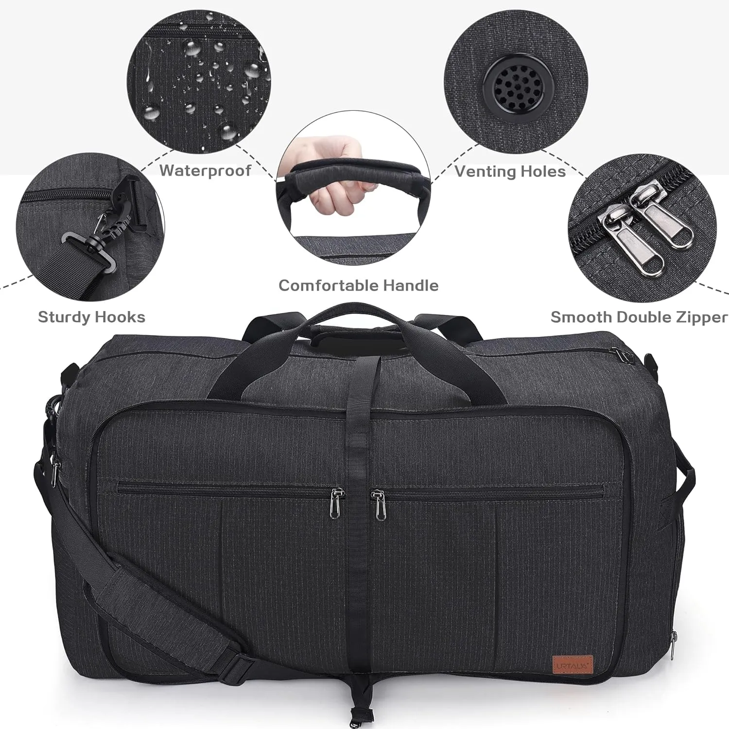 100L Travel Duffle Bag for Men, Urtala 32 Large Duffle Bag for Traveling with Shoe Compartment, Foldable Travel Duffel Bag Weekender Bag Gym Bag for Men Women Waterproof & Tear Resistant (Black)
