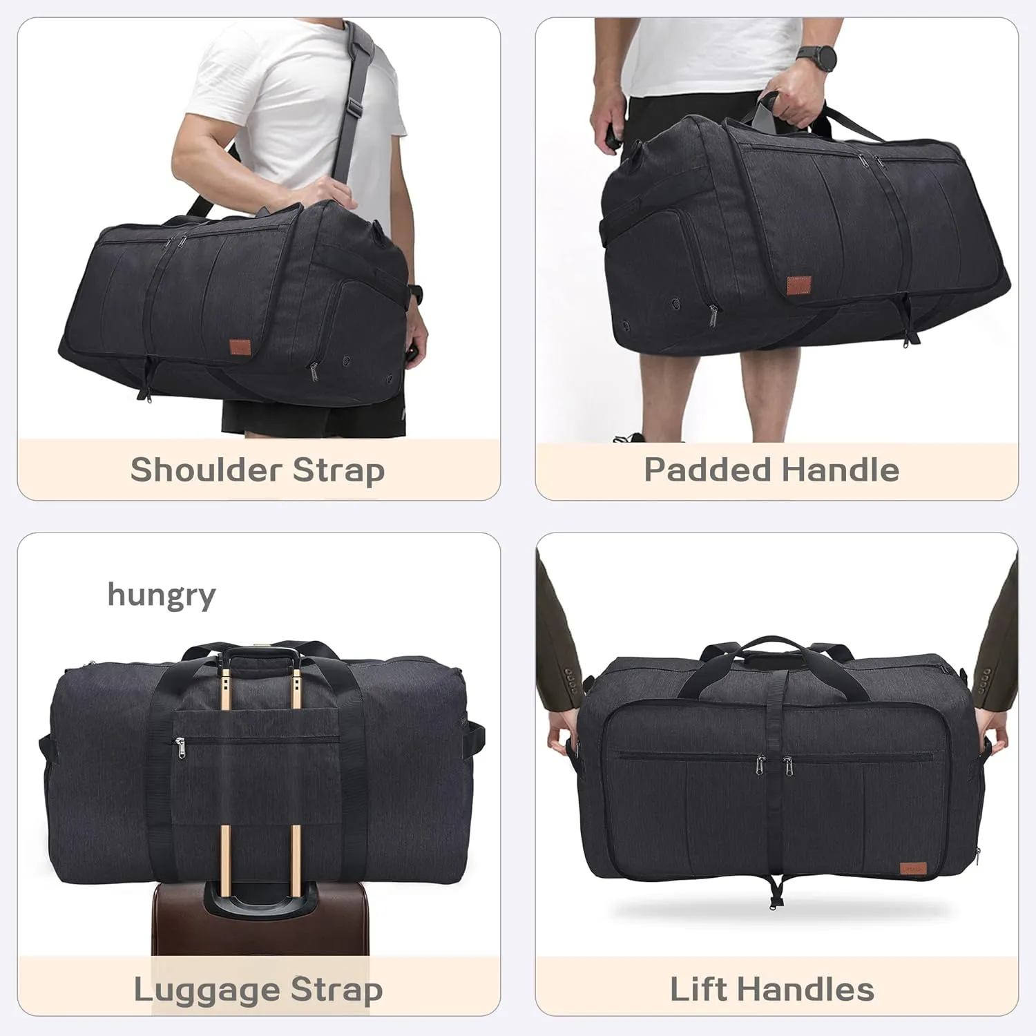 100L Travel Duffle Bag for Men, Urtala 32 Large Duffle Bag for Traveling with Shoe Compartment, Foldable Travel Duffel Bag Weekender Bag Gym Bag for Men Women Waterproof & Tear Resistant (Black)