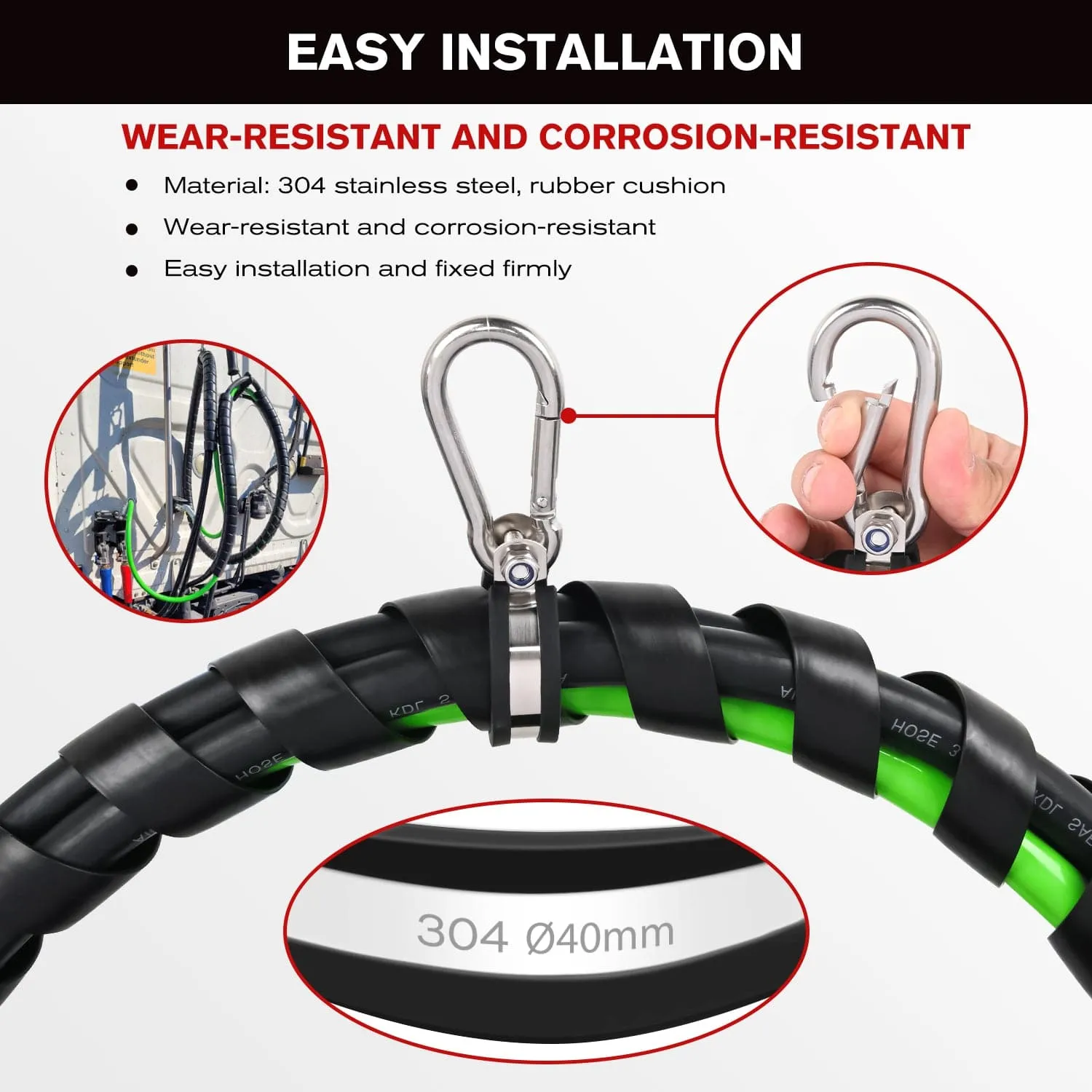 12FT 3-in-1 ABS Electrical Cord & Rubber Air Line Hose Kit with Gladhand & Handles