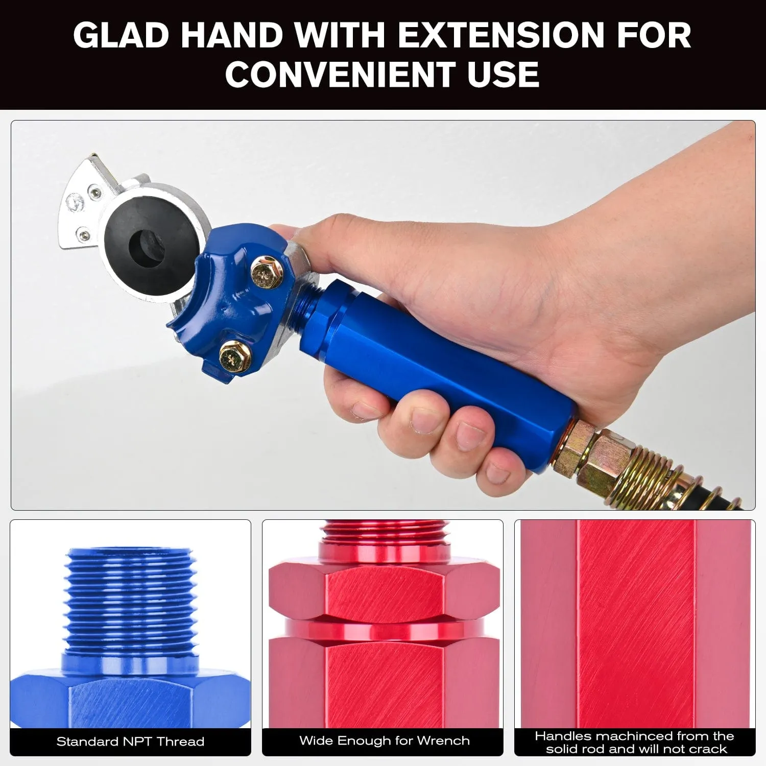 12FT 3-in-1 ABS Electrical Cord & Rubber Air Line Hose Kit with Gladhand & Handles