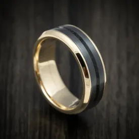 14K Gold Men's Ring with Titanium and Dinosaur Bone Inlays Custom Made Band