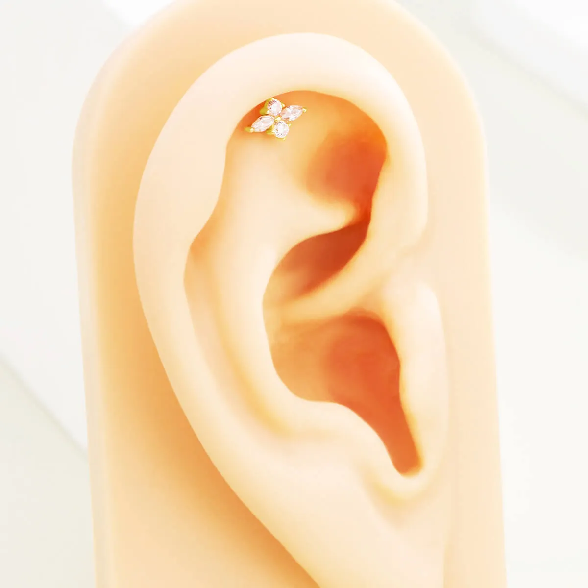 14K Solid Gold Cartilage Earrings 16G Internally Threaded Shinny CZ Top Labret Stud