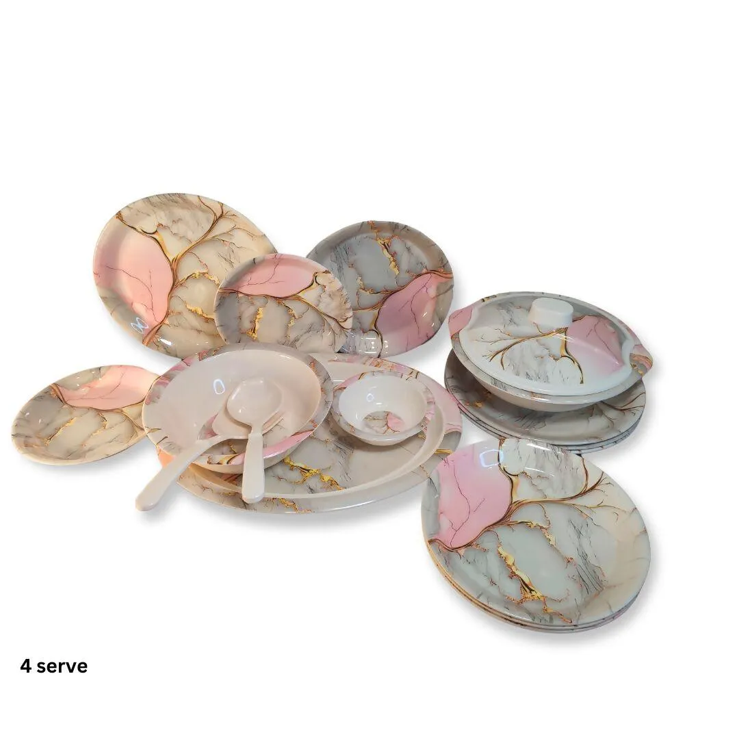 18 PCS 4 Person Premium Quality Melamine Double Glazed, Elegant Design
