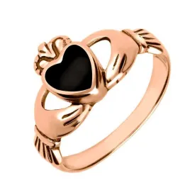 18ct Rose Gold Whitby Jet Claddagh Set Ring