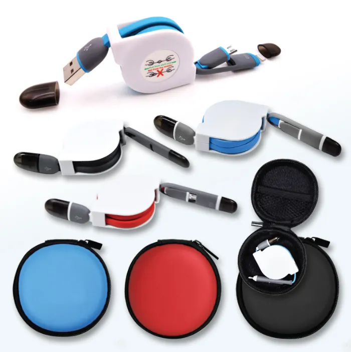 2 in 1 Retractable charging cable with EVA pouch