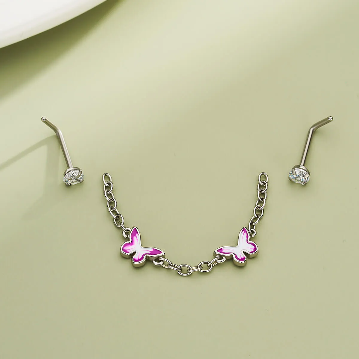 20G Removable Chain Style Purple Butterfly Dangle Nose Chain