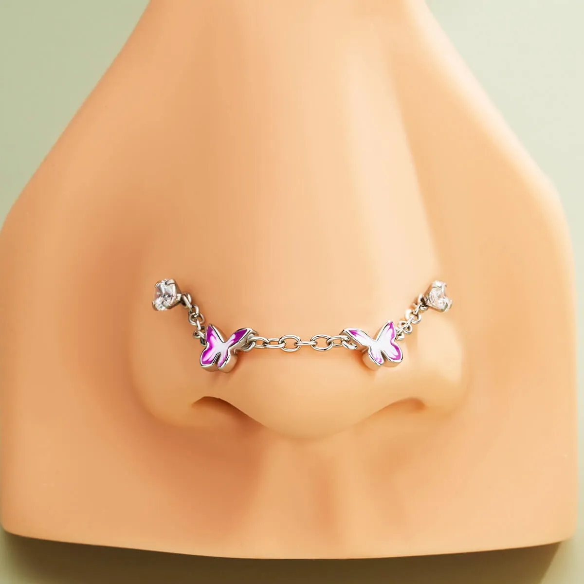 20G Removable Chain Style Purple Butterfly Dangle Nose Chain