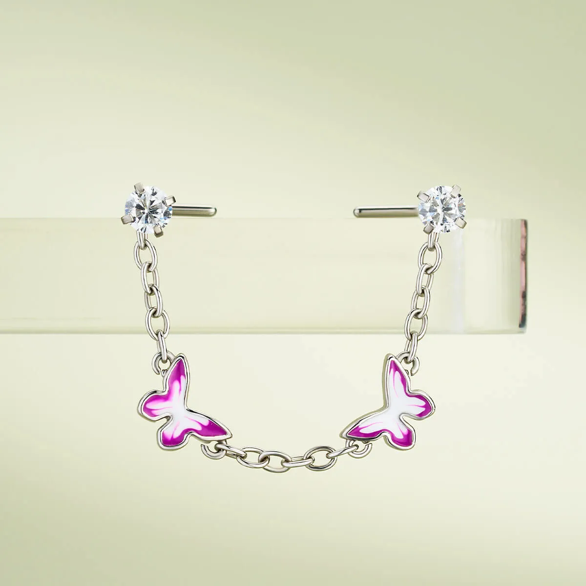 20G Removable Chain Style Purple Butterfly Dangle Nose Chain