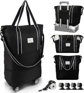 25L-55L Expandable Foldable Duffle Bag, Rolling Duffle Bag with Detachable Wheels and Adjustable Shoulder Strap