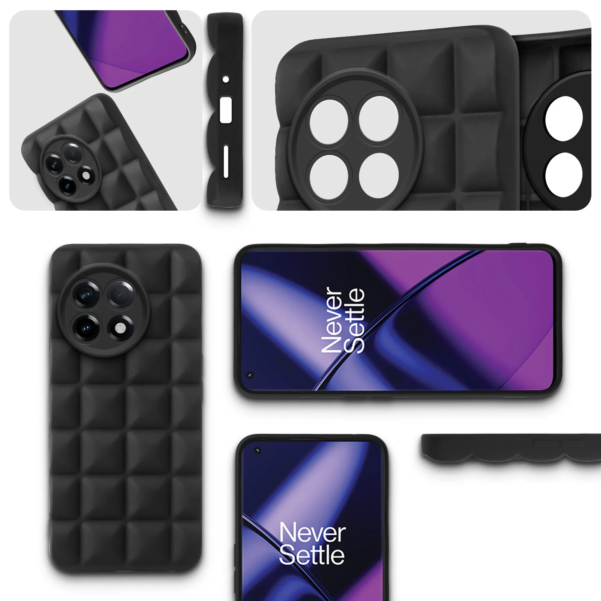 3D Grid Matte Silicone Phone Case Cover for - Oneplus 11 5G - Black