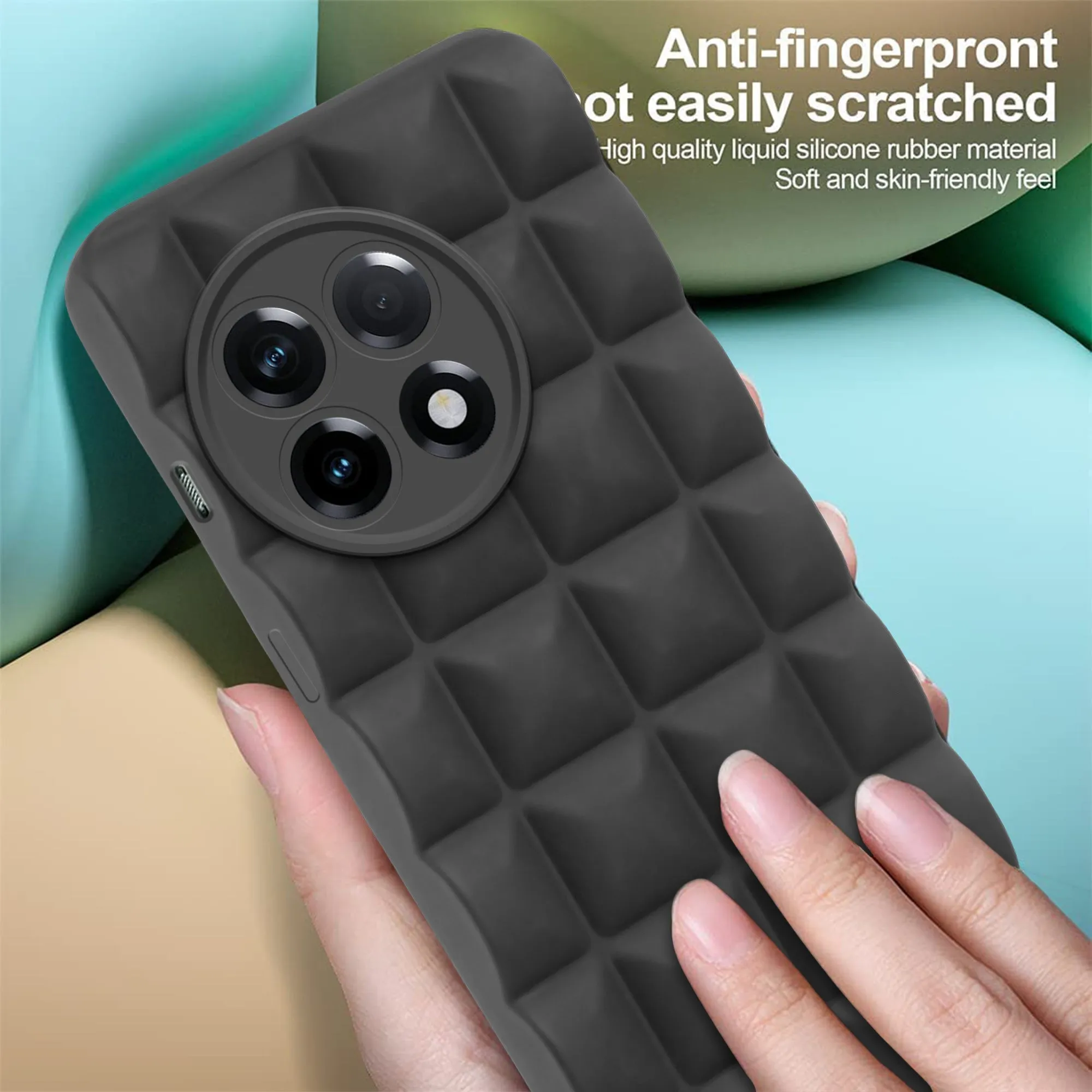 3D Grid Matte Silicone Phone Case Cover for - Oneplus 11 5G - Black