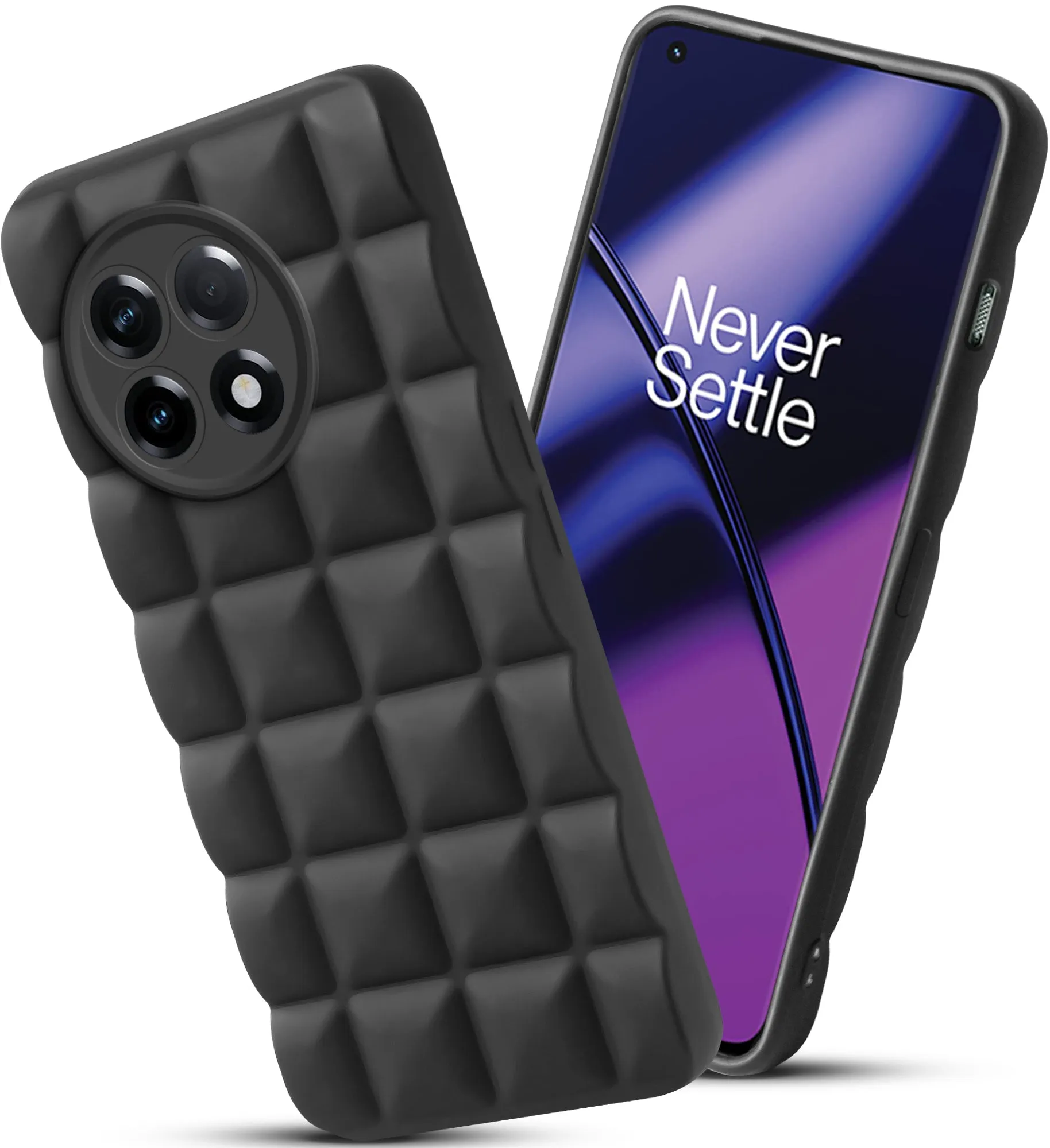 3D Grid Matte Silicone Phone Case Cover for - Oneplus 11 5G - Black
