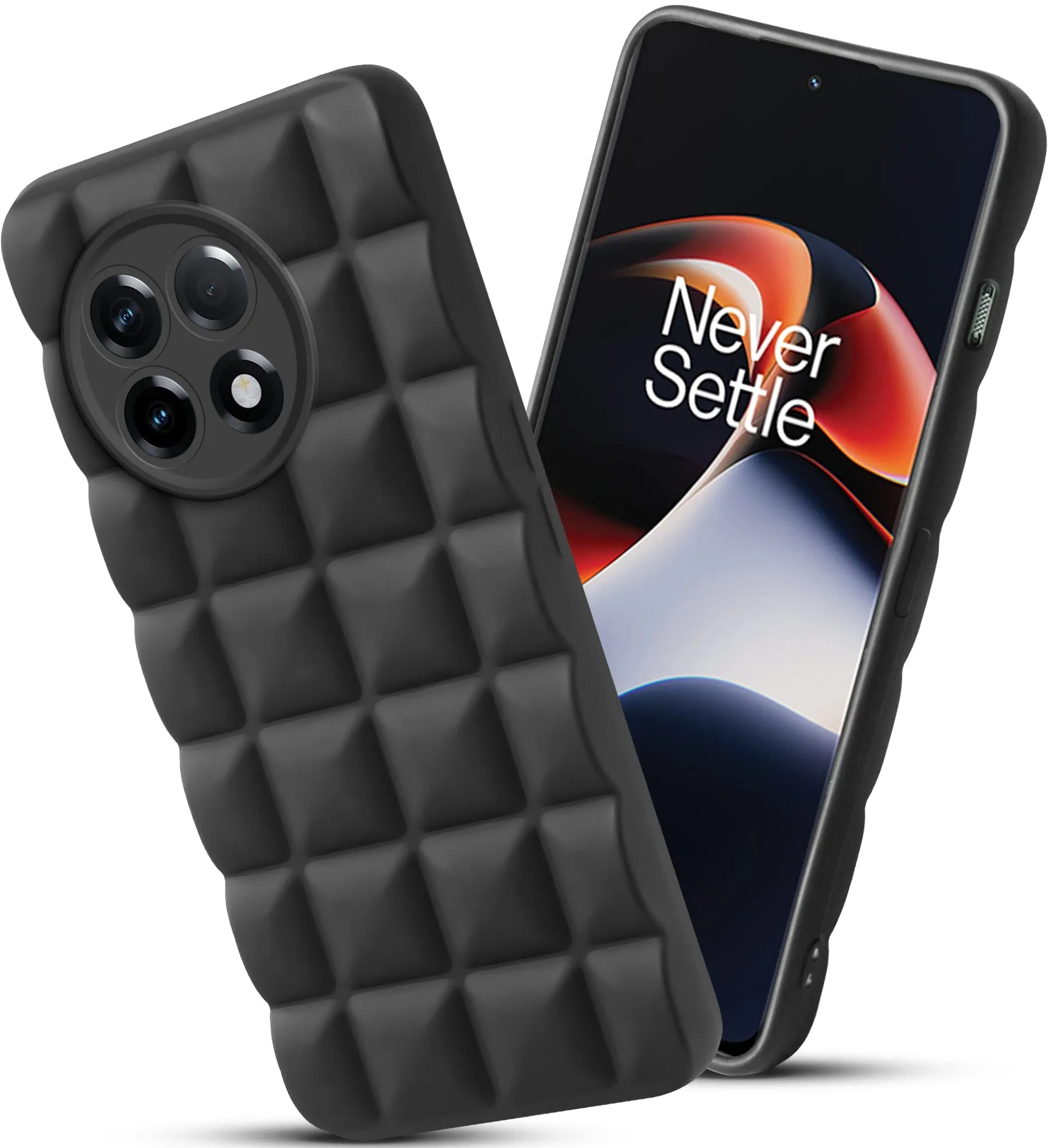 3D Grid Matte Silicone Phone Case Cover for - Oneplus 11R 5G - Black