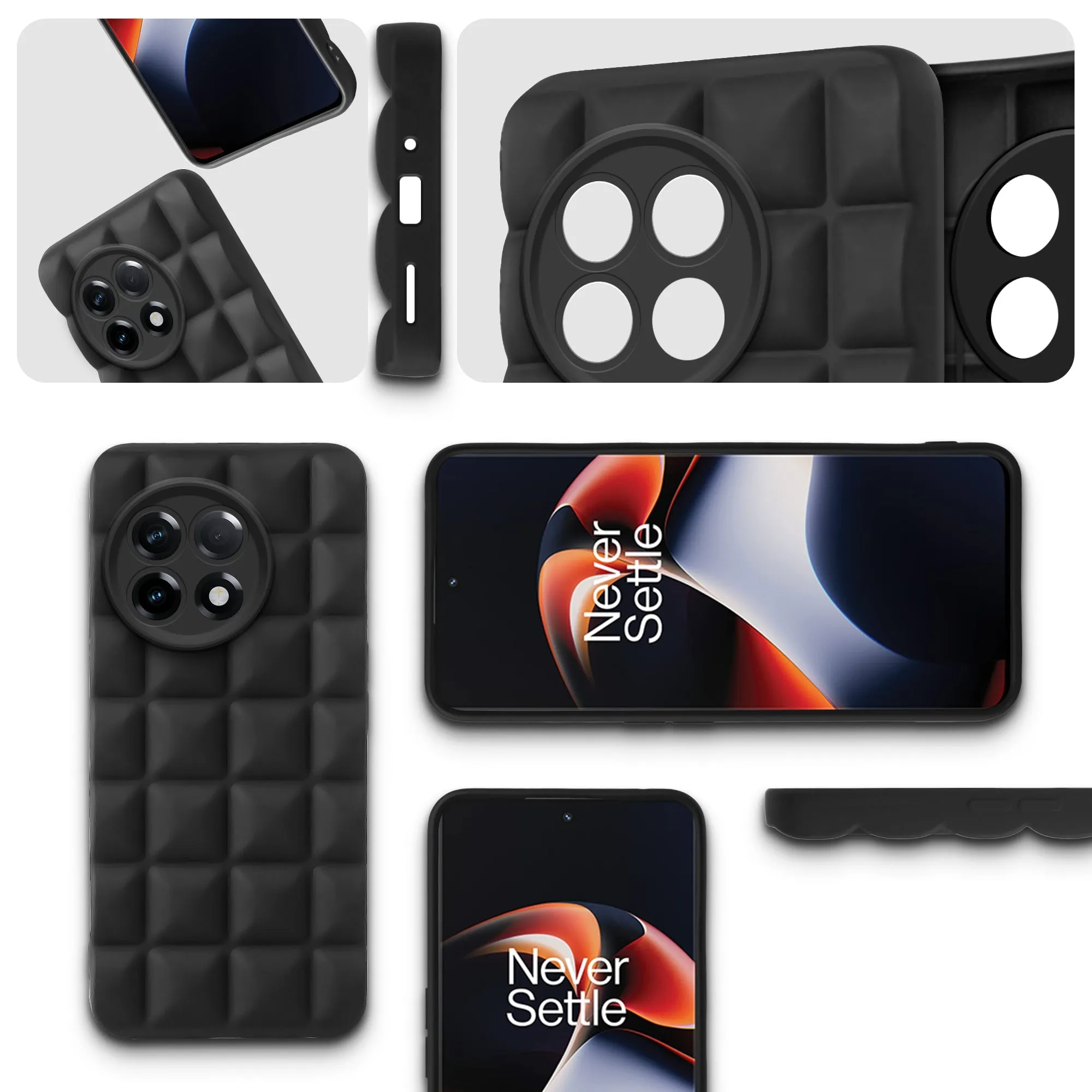3D Grid Matte Silicone Phone Case Cover for - Oneplus 11R 5G - Black