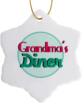 3dRose orn_151651_1 Grandmas Diner Sign on White Retro Hot Pink Turquoise Teal Blue Snowflake Porcelain Ornament, 3-Inch