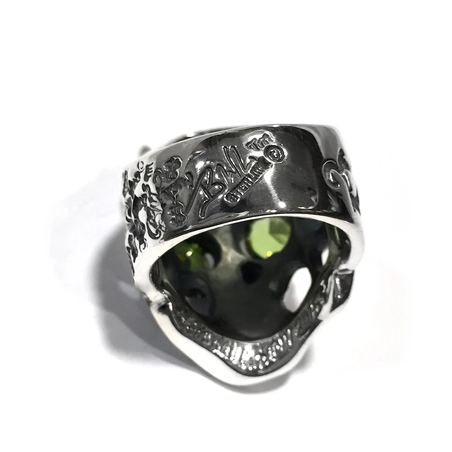 50/50 Master Skull Ring with Right Horn with Stones