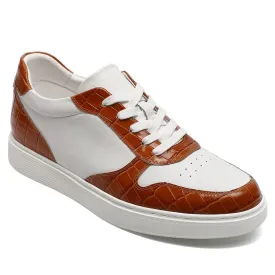 6 CM/2.36 Inches CMR CHAMARIPA Men's Casual Elevator Shoes - White & Brown Cowhide Leather