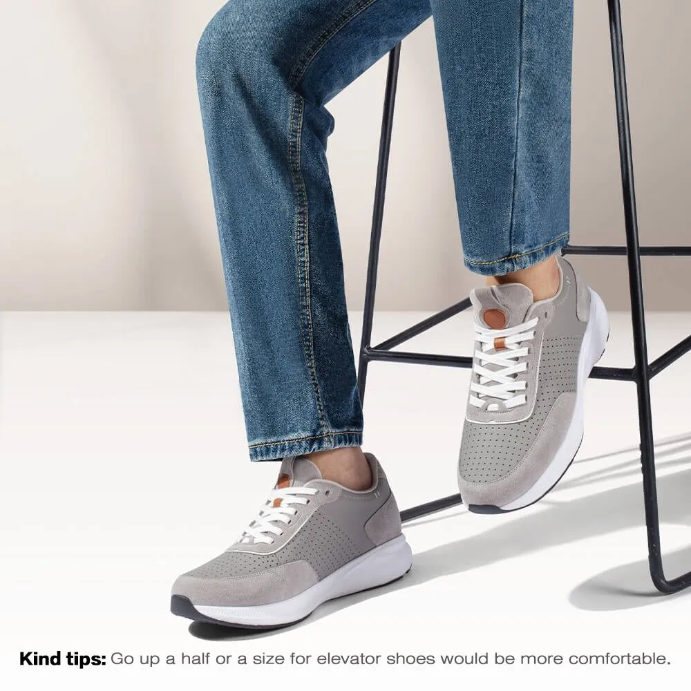 8 CM / 3.15 Inches CMR CHAMARIPA Height Increasing Shoes - Men's Elevator Sneakers in Gray Suede Leather