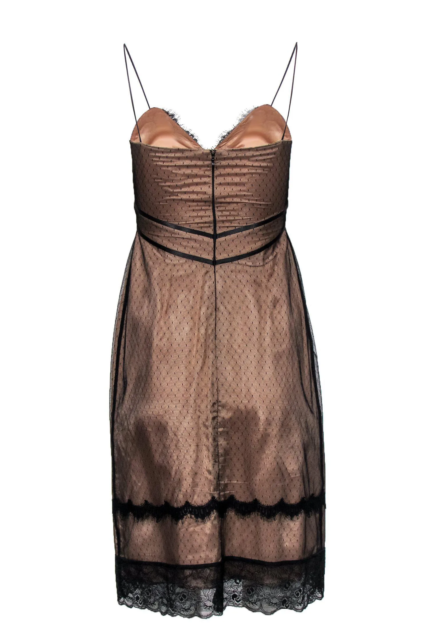ABS Collections - Nude Sheath Dress w/ Black Lace Overlay Sz 2