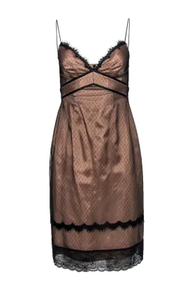 ABS Collections - Nude Sheath Dress w/ Black Lace Overlay Sz 2