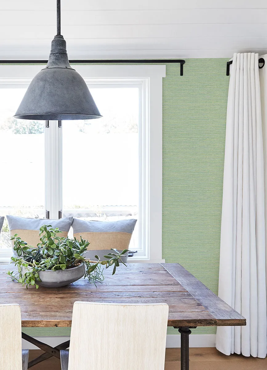 Agave Green Faux Grasscloth Wallpaper from the Thoreau Collection