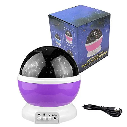 BABY NIGHT LIGHT MOON STAR PROJECTOR 360 DEGREE ROTATION,ROMANTIC STARRY NIGHT LIGHT LAMP PROJECTION FOR WOMEN CHILDREN KIDS BEDROOM DECOR (PURPLE)