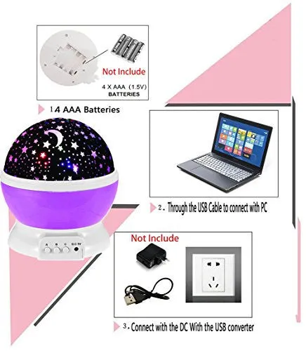 BABY NIGHT LIGHT MOON STAR PROJECTOR 360 DEGREE ROTATION,ROMANTIC STARRY NIGHT LIGHT LAMP PROJECTION FOR WOMEN CHILDREN KIDS BEDROOM DECOR (PURPLE)