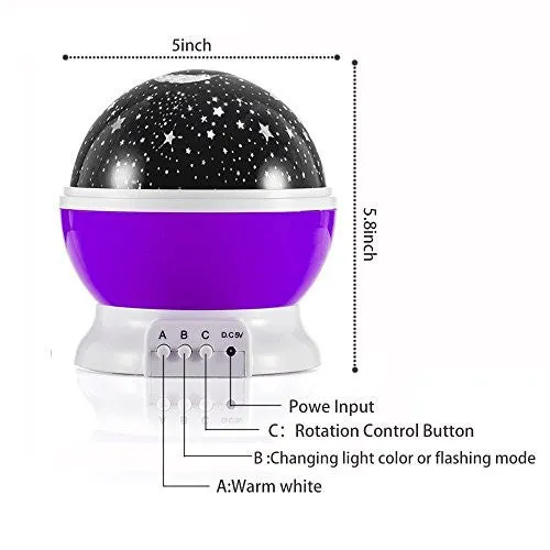 BABY NIGHT LIGHT MOON STAR PROJECTOR 360 DEGREE ROTATION,ROMANTIC STARRY NIGHT LIGHT LAMP PROJECTION FOR WOMEN CHILDREN KIDS BEDROOM DECOR (PURPLE)