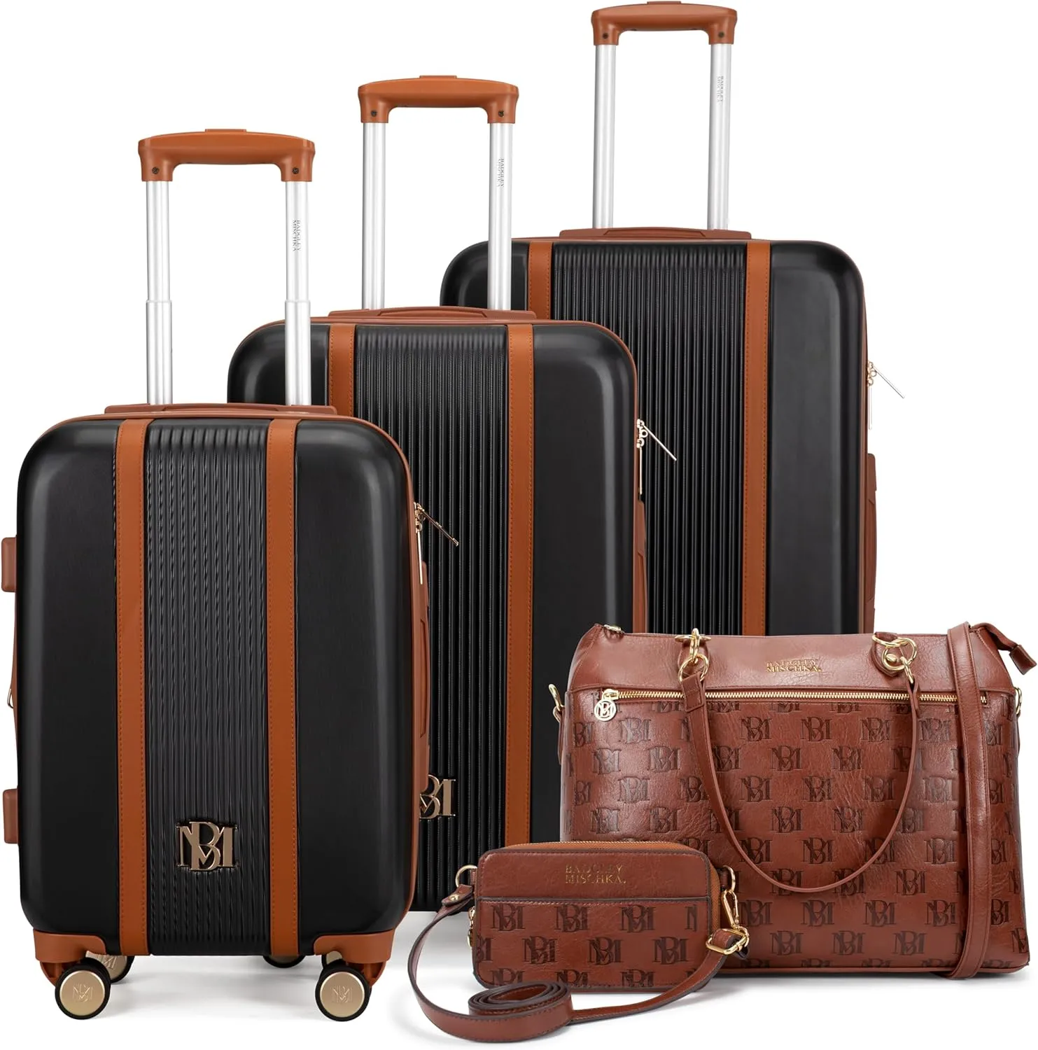 Badgley Mischka Mia Luggage Set   Madalyn Weekender   Belt Bag Bundle (Black)