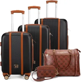 Badgley Mischka Mia Luggage Set   Madalyn Weekender   Belt Bag Bundle (Black)