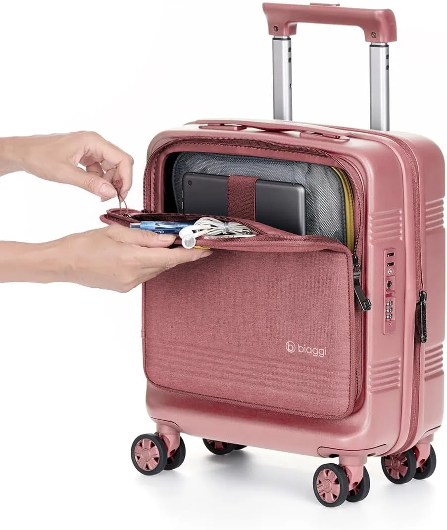 biaggi Runway Hybrid Expandable Underseat Carry-On  Lightweight TSA-Approved Polycarbonate Travel Bag, Perfect for Getaways & Long Weekends (Expandable Underseater, Pink)