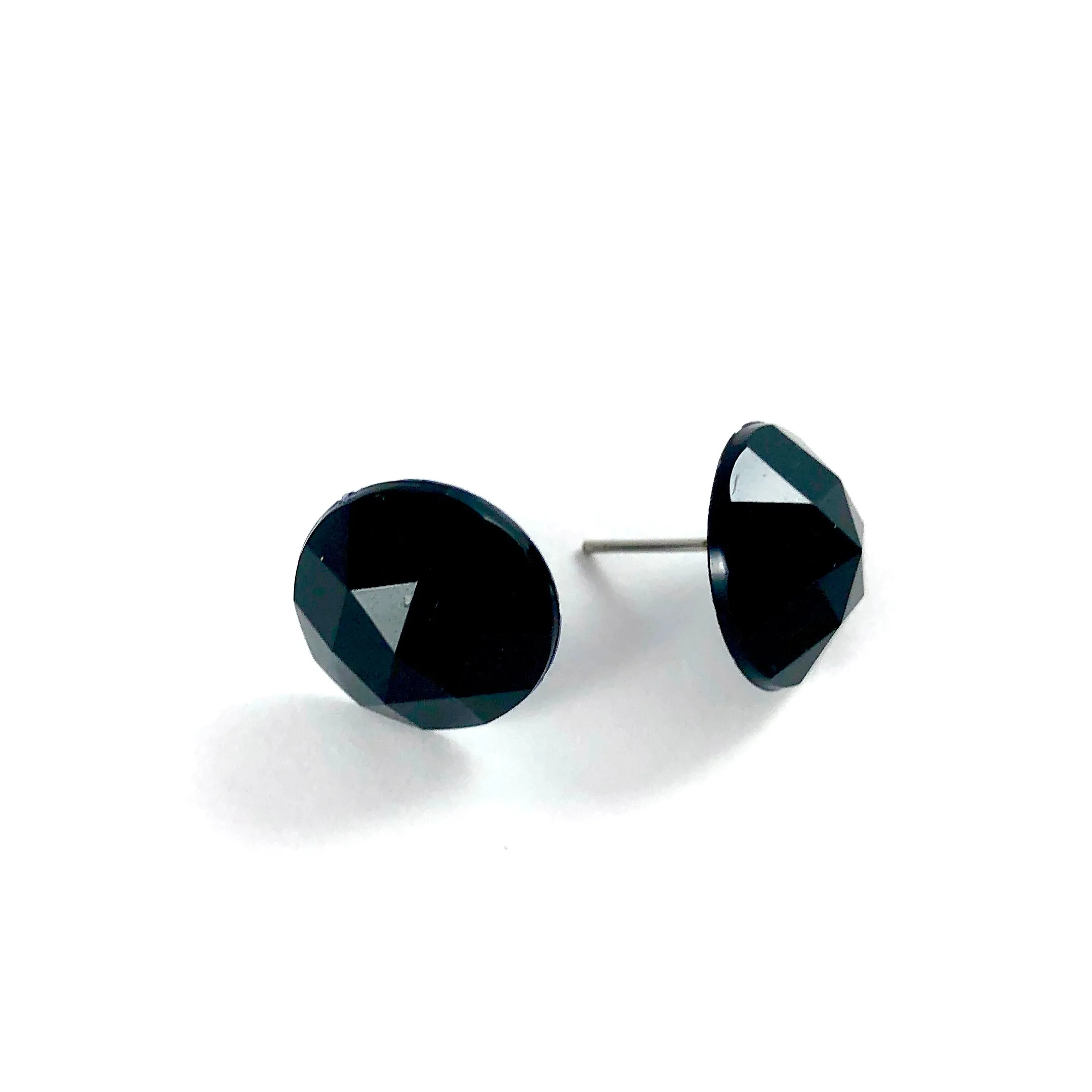 Black Faceted Vintage Lucite Stud Earrings