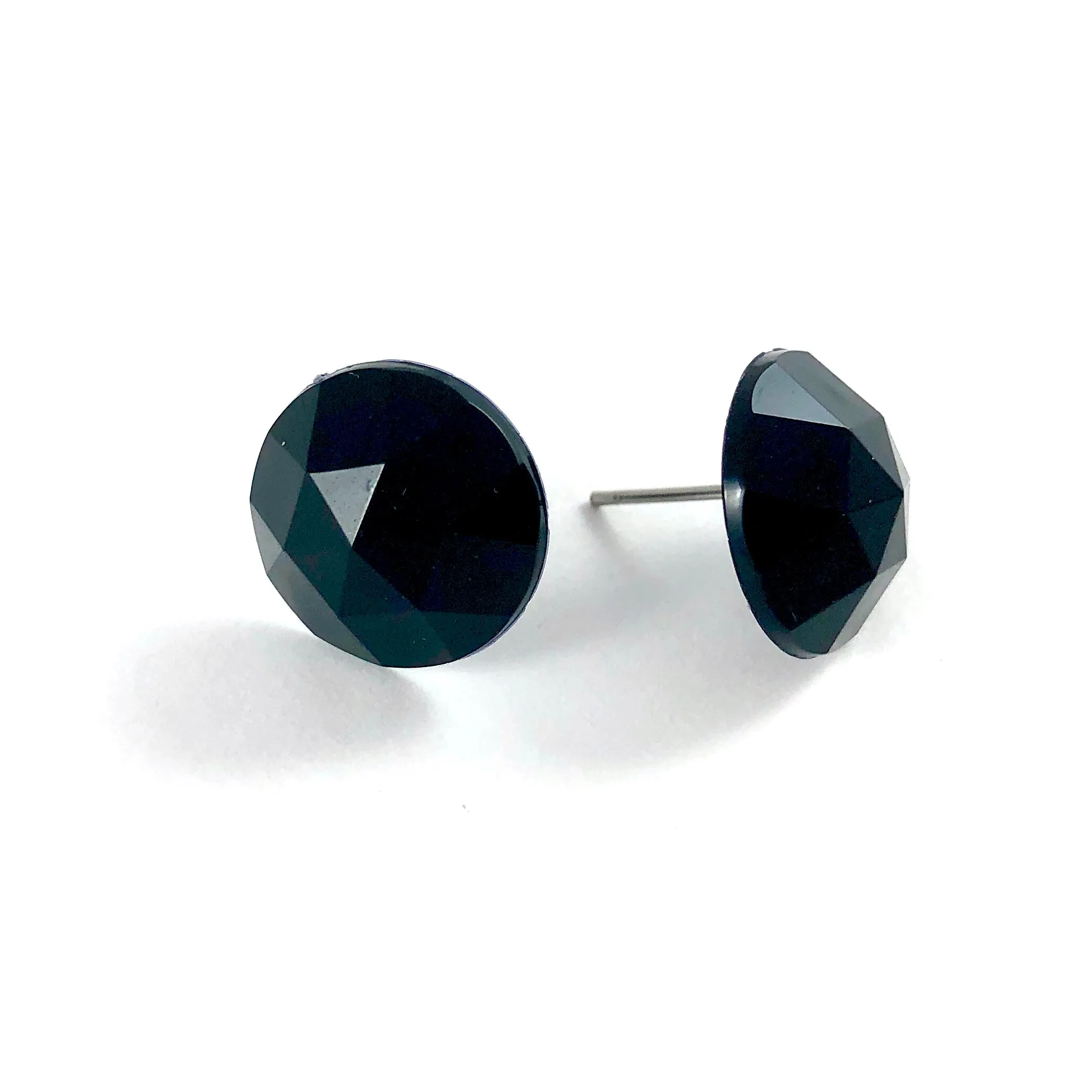 Black Faceted Vintage Lucite Stud Earrings