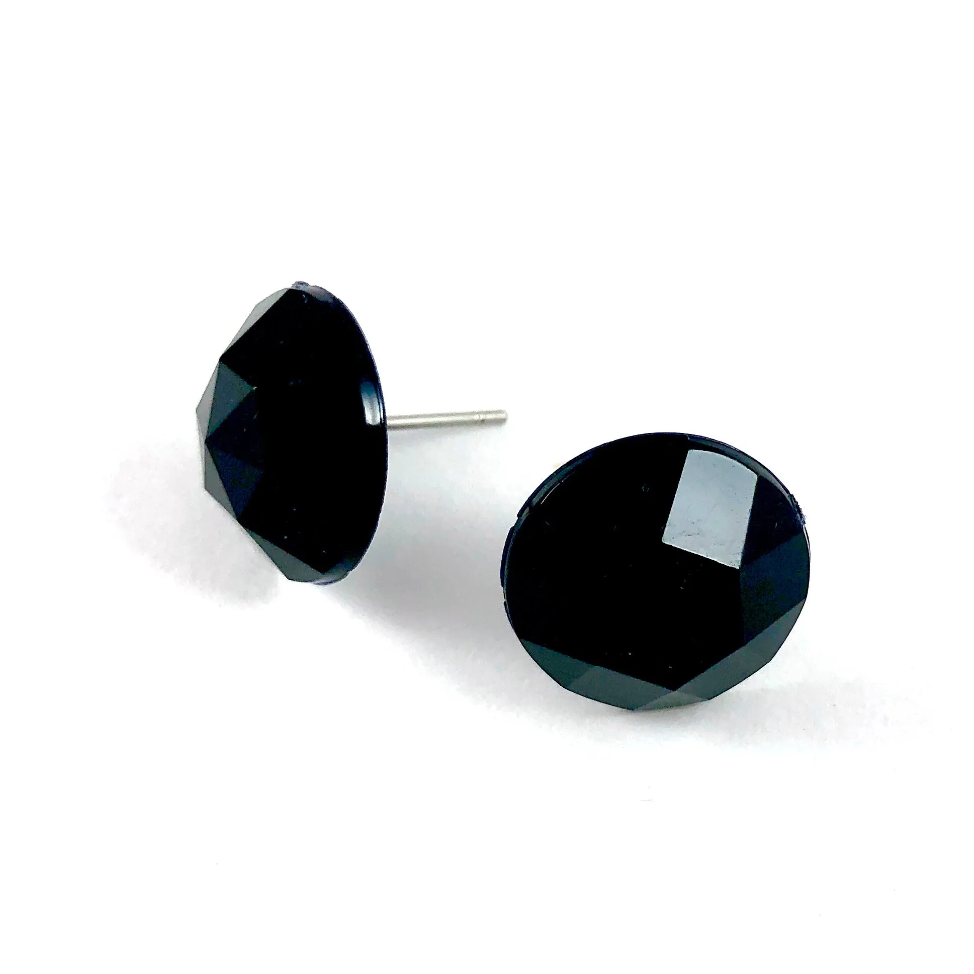 Black Faceted Vintage Lucite Stud Earrings