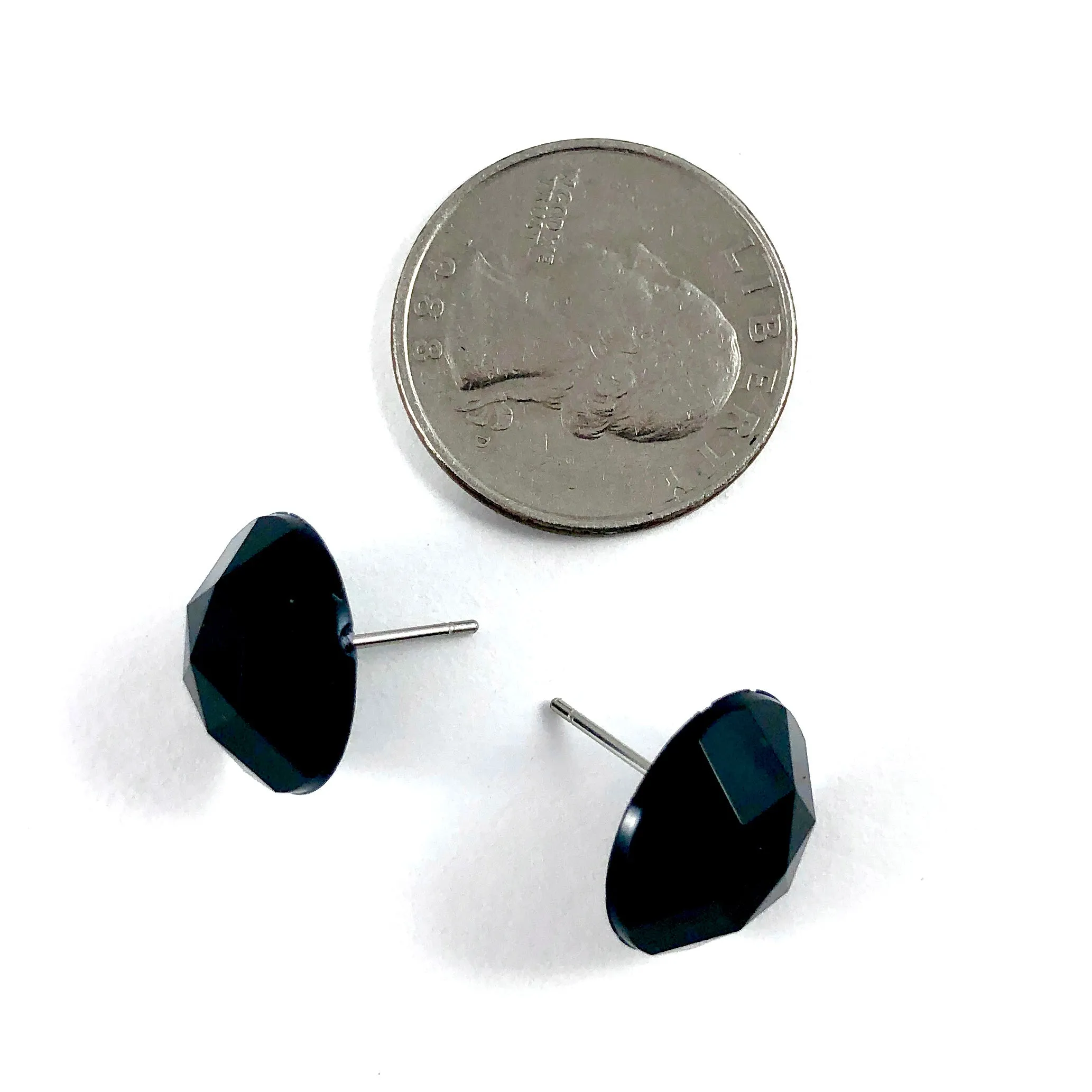 Black Faceted Vintage Lucite Stud Earrings