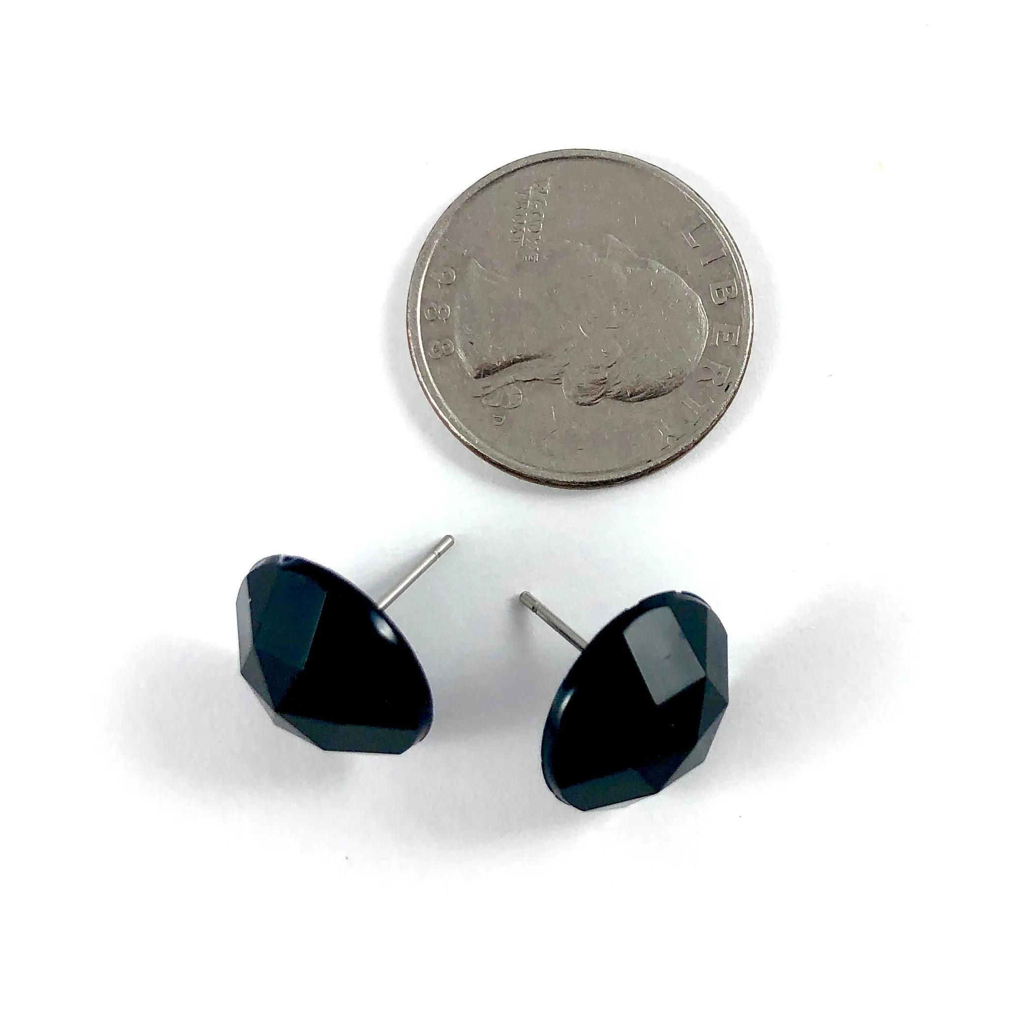 Black Faceted Vintage Lucite Stud Earrings