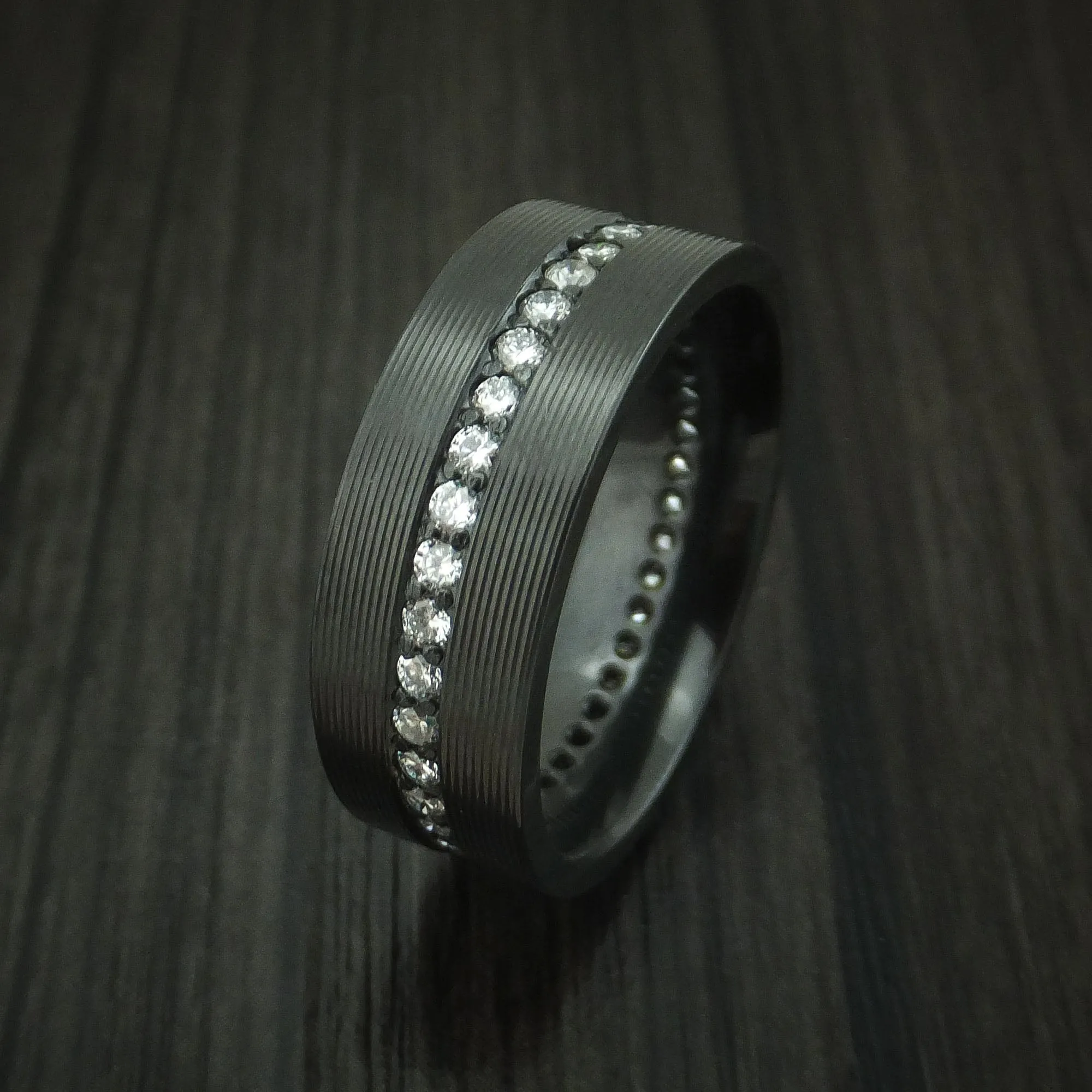 Black Titanium And Diamonds Eternity Men's Ring Custom Made Band