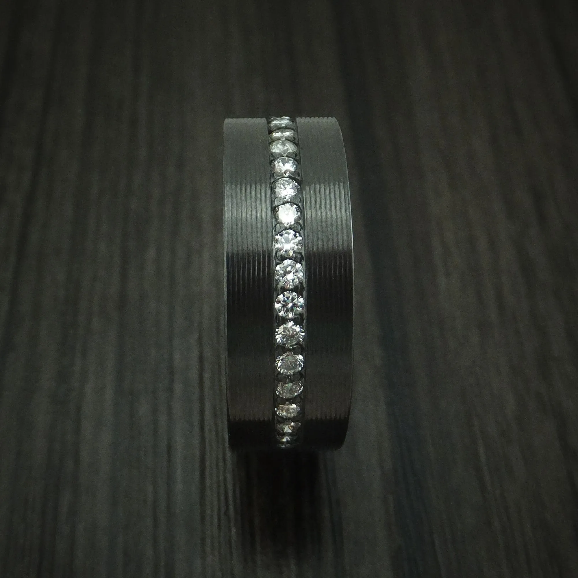 Black Titanium And Diamonds Eternity Men's Ring Custom Made Band