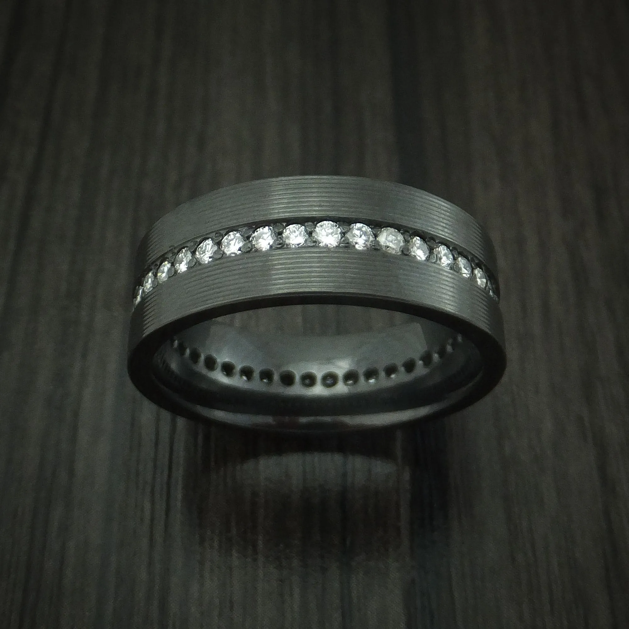 Black Titanium And Diamonds Eternity Men's Ring Custom Made Band