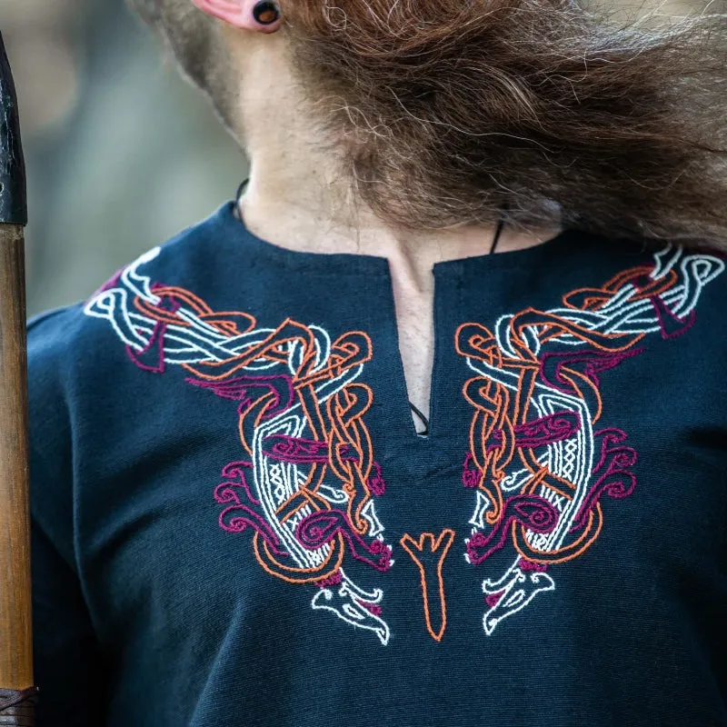 Black Tunic w/ Red Embroidery - Cotton