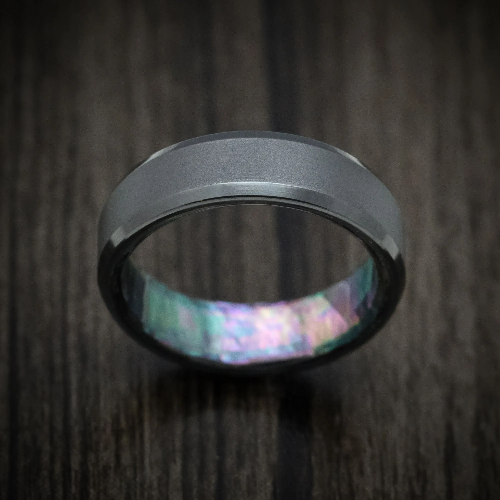 Black Zirconium and Black Mother of Pearl Sleeve Custom Men's Ring
