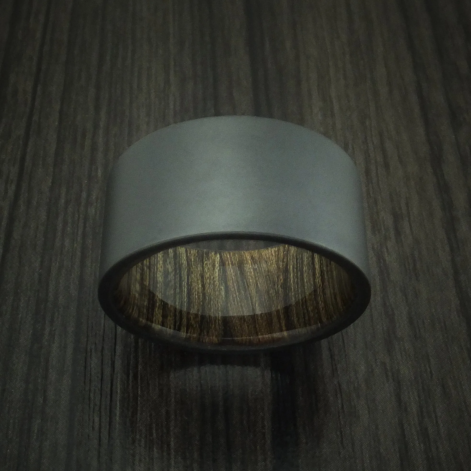 Black Zirconium and Walnut Wood Sleeve Men's Ring Custom Made