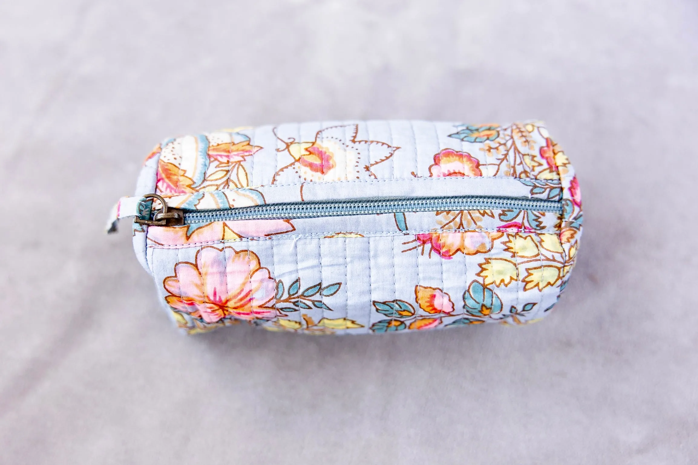 Block Print Travel Pouch-Sky Blue Floral