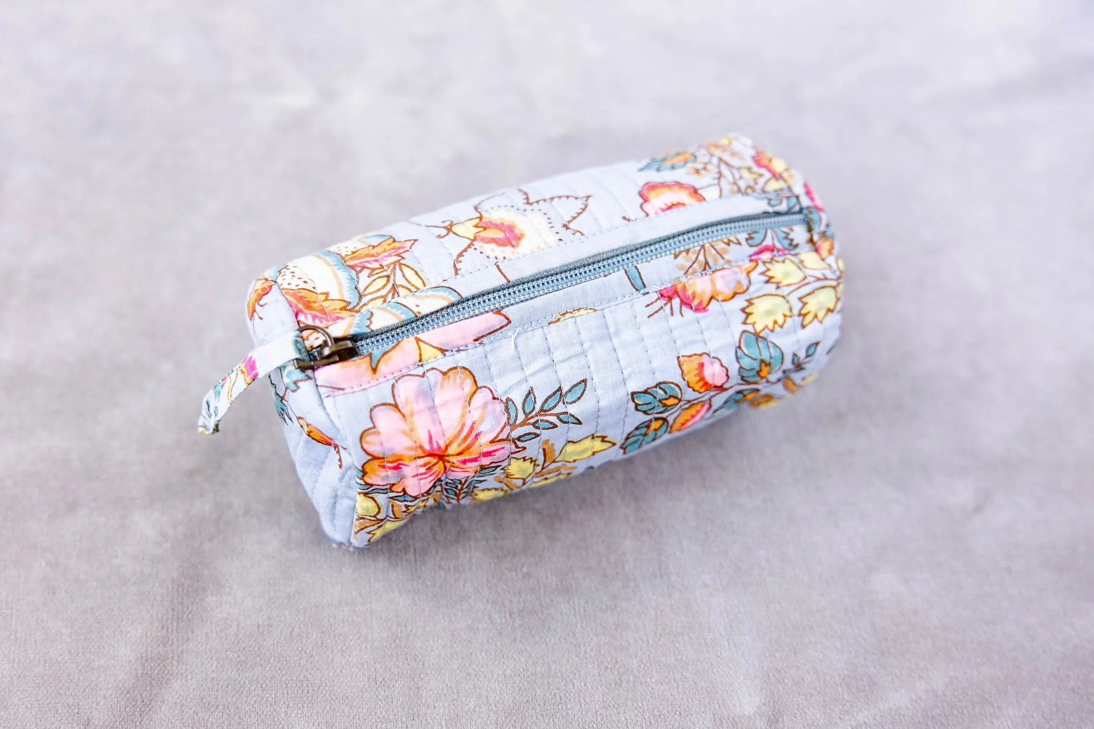 Block Print Travel Pouch-Sky Blue Floral