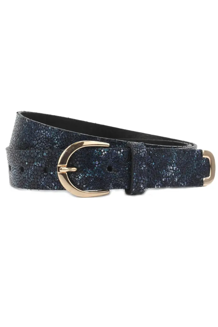 Blue Italian Leather Belt/Ruby
