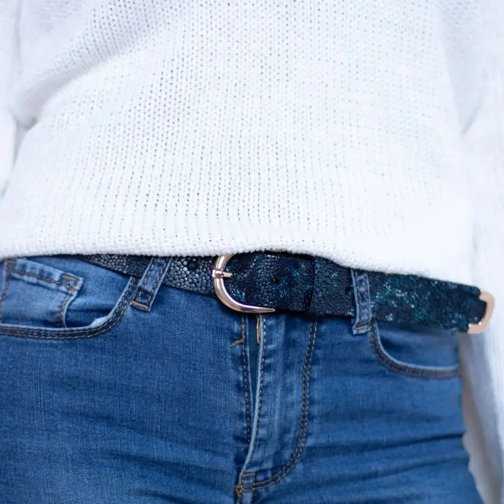 Blue Italian Leather Belt/Ruby