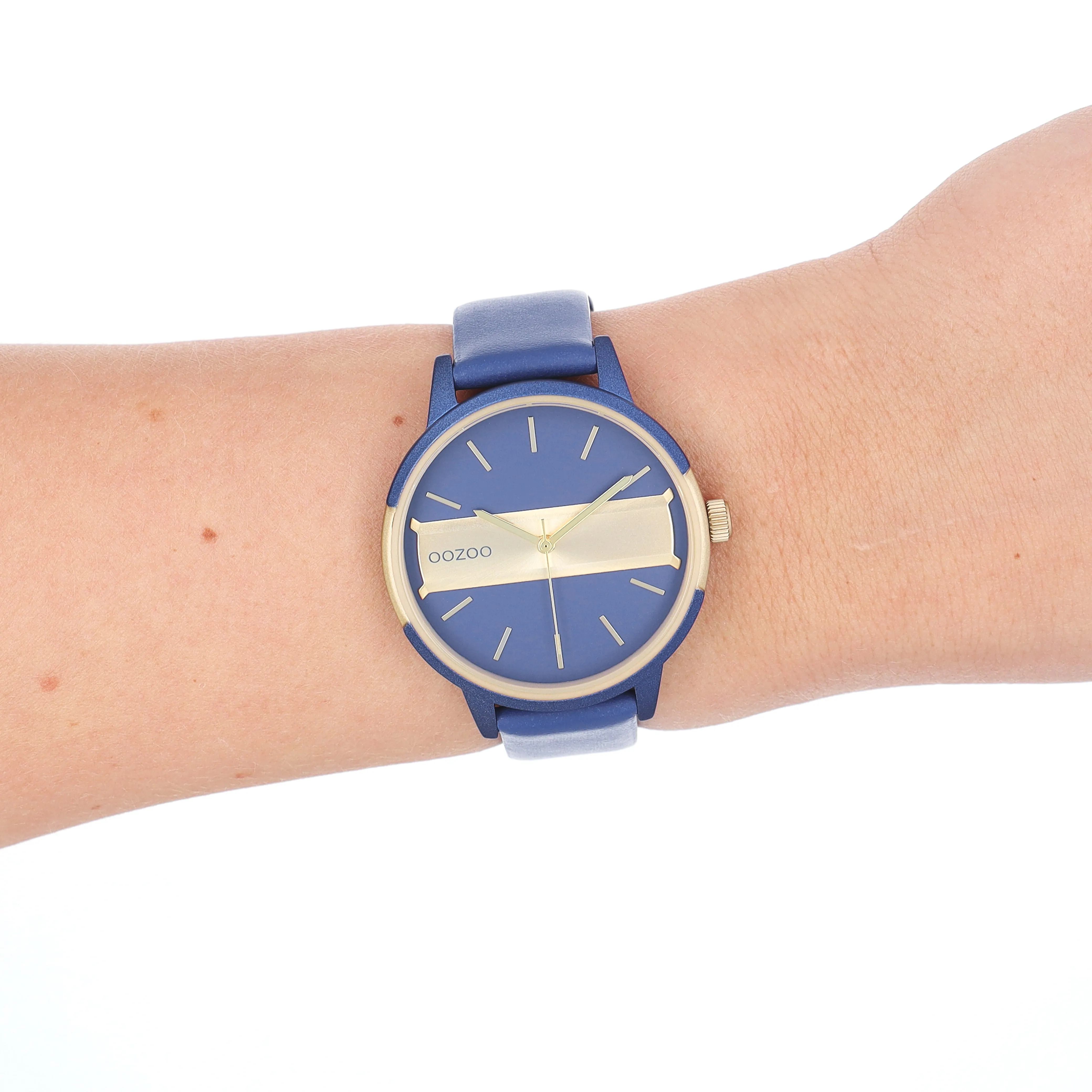 Blue/gold coloured OOZOO watch with blue leather strap - C11154