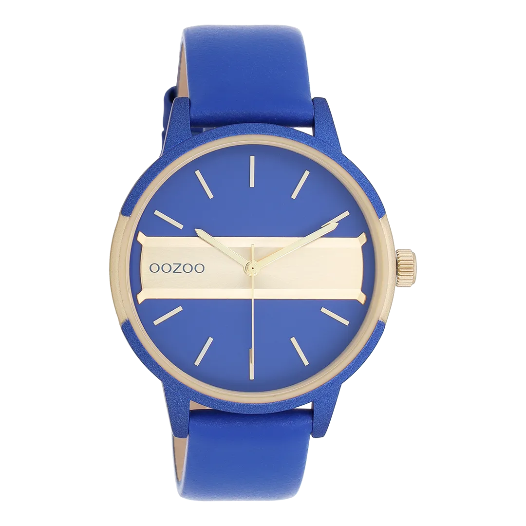 Blue/gold coloured OOZOO watch with blue leather strap - C11154
